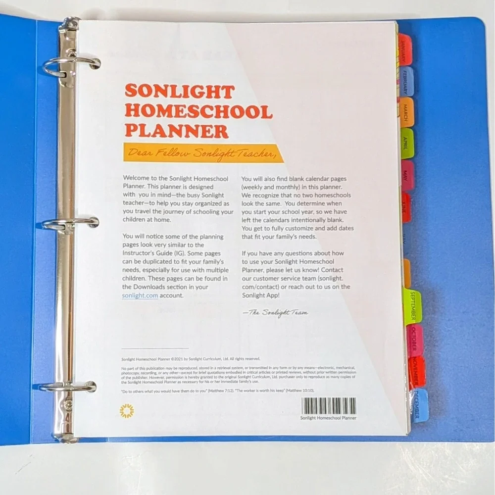 Sonlight Homeschool Planner Undated 3-Ring Binder Organizer Blue Multi-Color